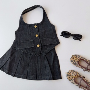 Tenues <span class=keywords><strong>d</strong></span>'été pour enfants, vêtements en denim sans manches en 2 pièces pour adolescentes, ensemble pour petite fille - Product Image 5