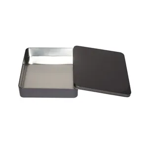 กล่องดีบุกทรงสี่เหลี่ยมผืนผ้าสำหรับจัดเก็บขนมช็อกโกแลตขนมบิสกิตกล่องดีบุกโลหะเกรดอาหารสีดำ