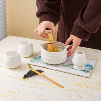 Ensemble complet japonais de cérémonie du thé au Matcha inclus fouet à Matcha en bambou et cuillère à thé en bambou bol en acier inoxydable avec bec verseur