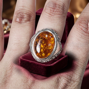 Anillo de Piedra Preciosa de Ámbar Báltico Natural para Hombre, Chapado en Rodio sobre Plata de Ley 925, Joyería Navideña - Product Image 3