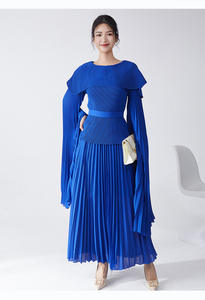 Fashionable Pleated Dress Two-piece Set High-end <b>Top</b> + Long <b>Swing</b> Skirt Suit Dress Skirt a Complete Set - Product Image 6
