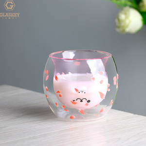 Tazza a doppio strato con artiglio di Cat'S rosa soffiato ad alta temperatura tazza di vetro borosilicato alta tazza di latte di caffè con fiore tostato - Product Image 1
