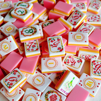 Jeu de tuiles de Mahjong américain naturel et sauvage Resort Gardens, motif floral botanique rose et orange, pour divertissement familial