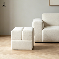 Pouf carré Boucle - Repose-pieds géométrique modulaire - Tabouret sculptural en polaire Teddy pour salon