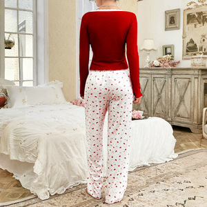 Women's Long Sleeve <b>Summer</b> Breathable Knitted Crewneck Pajama Set <b>Pyjamas</b> Pants - Product Image 4
