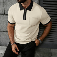 Chemise zippée décontractée pour homme, nouvelle collection, en tissu gaufré, sans plis, avec poche poitrine contrastante, en polyester, pour le commerce transfrontalier