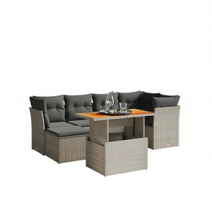 Conjunto de Sofá de Jardín de Ratán Gris con Cojines de Espuma de Alta Densidad, Muebles de Exterior de Diseño Contemporáneo, Ratán de PE Resistente a los Rayos UV - Product Image 1