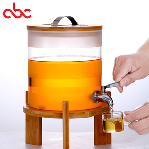 Kunden spezifisches 5L 7.5L 10L wieder verwendbares Borosilikatglas-Getränkes aft spender fass mit Holz sockel - Product Image 6