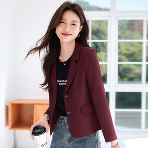Women's Burgundy Blazer Short Style Solid Color Polyester Worsted No-Wrinkle Treatment Spring Autumn 2025 - Product Image 1