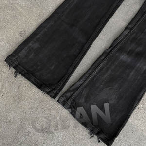 بيع بالجملة مخصص ارتفاع منخفض أسود نحيف نحيل صالح Bootcut جرس أسود أسفل بالأسى خمر الشمع اندلعت بنطلون الجينز للرجال - Product Image 6