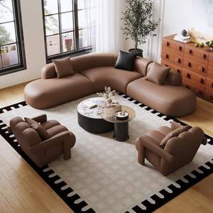 Sofá Seccional en Forma de L de Cuero Genuino Negro para Área de Recepción de Hotel, Muebles Duraderos para Área de Descanso - Product Image 2