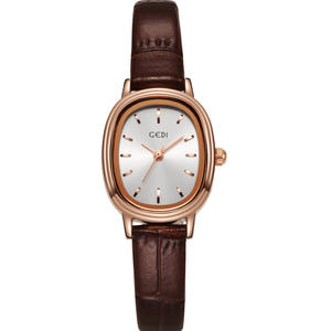 Reloj ovalado minimalista retro para mujer, reloj de cuarzo impermeable de cuero genuino de alta gama para estudiantes - Product Image 2