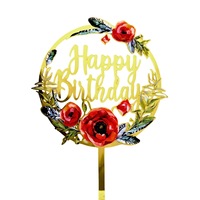 Acryl alles Gute zum Geburtstag Blume gedruckt Cake Toppers Party zubehör für Kuchen Dekorieren Zubehör