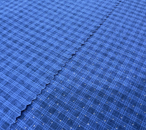 Tissu tissé à carreaux fins bleu roi avec points de strass thermocollants pour chemises, robes, vêtements de nuit et articles d'habillement - Product Image 2