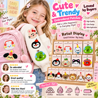Patch brodé thermocollant et à coudre en gros, motifs animaux Kawaii (chat, chien, lapin, pingouin, chapeau de fête, ours, écouteurs)