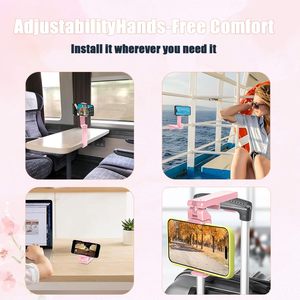 Universal 360 Rotate Foldable ABS Material Adjustable Height Travel Desk Phone <b>Holder</b> for Airplane Dashboard/Lazy Bed for - Product Image 6