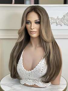 Perruque longue en dentelle complète avec mèches blond platine, coupe en couches volumineuses, cheveux vierges russes, double trame, <span class=keywords><strong>frange</strong></span> en cheveux de bébé transparente - Product Image 5