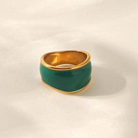 18K Vergoldeter Edelstahl Vintage Breiter Grüner Emaille-Wellenring für Damen Neuerscheinung Modischer Vielseitiger Nischen-Trendschmuck