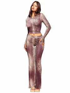 Ensemble 2 pièces décontracté pour <span class=keywords><strong>femme</strong></span>, <span class=keywords><strong>pantalon</strong></span> évasé à manches longues à capuche imprimé, en <span class=keywords><strong>velours</strong></span> extensible/coton, collection hiver - Product Image 6