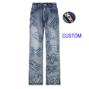 Custom Jans Fabricar Retro Streetwear Pantalones de mezclilla Rectos de pierna ancha Patchwork Bordado Letras Mujeres Pantalones holgados Jeans - Product Image 4