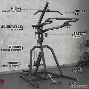 Gym Power <b>Rack</b> Squat <b>Rack</b> Lever Gym with LAT Low Row System Home Gym System Workout Station 2:1 Ratio (Without Weight <b>Plates</b>) - Product Image 2