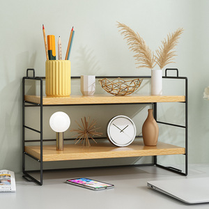 <b>Desktop</b> Storage Rack 3 Tier Wood Metal Office Organizer Multipurpose Standing Type Rectangle Shape Small Bookshelf - Product Image 2