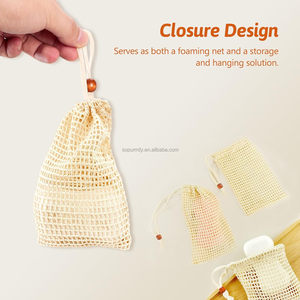 Sac à savon en coton naturel avec logo personnalisé, pochette en filet écologique pour savons exfoliants moussants à séchage rapide, mini sac en filet - Product Image 4