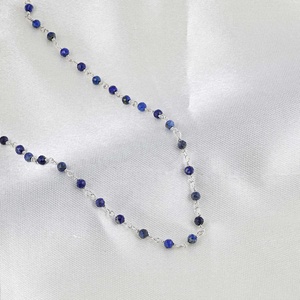 3-4mm Natural Lapis Lazuli Beaded <b>Rosary</b> Chain 925 Sterling Silver 14K Gold Necklace Faceted Rondelle Beads Roll Jewelry Making - Product Image 2
