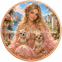 Médaille en Cuivre Pur 999, 1 oz Troy, Colorée, en Relief, Motif Jardin en Bord de Lac, Chihuahua, Femme, Art Fantastique, Objet de Collection, Souvenir, Artisanat
