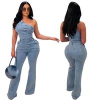 Combinaison décontractée vintage en jean sans manches et sans col pour femme, taille mi-longue, couleur unie, respirante, pour le printemps