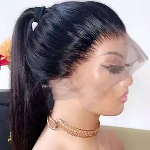 Perruque en cheveux humains brésiliens Remy sans colle, lisse et soyeux, avec cheveux de bébé, transparente, pour femmes noires, vente en gros HD 360 Full - Product Image 3