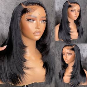 Peluca con cierre de encaje HD con corte de pelo de mariposa, pelo <span class=keywords><strong>brasileño</strong></span> Natural prearrancado 4x6, peluca negra sin pegamento para mujer, encaje transparente - Product Image 1