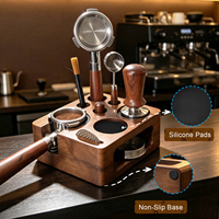 Support universel en bois de noyer pour porte-filtre à expresso et base de rangement pour tamper à café, compatible avec les accessoires de 51, 54 et 58 mm