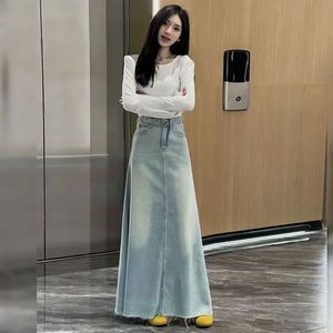 2025 American Europe Elegance with <strong>Artfully</strong> Crafted Light Blue Denim Maxi <strong>Skirt</strong> for Women High Quality Women's Jeans <strong>Skirt</strong> - Product Image 1