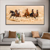 Peinture murale sur toile sans cadre avec motif animalier, diamant, taille moyenne, 7 chevaux au galop, impression numérique pour décoration intérieure, salon