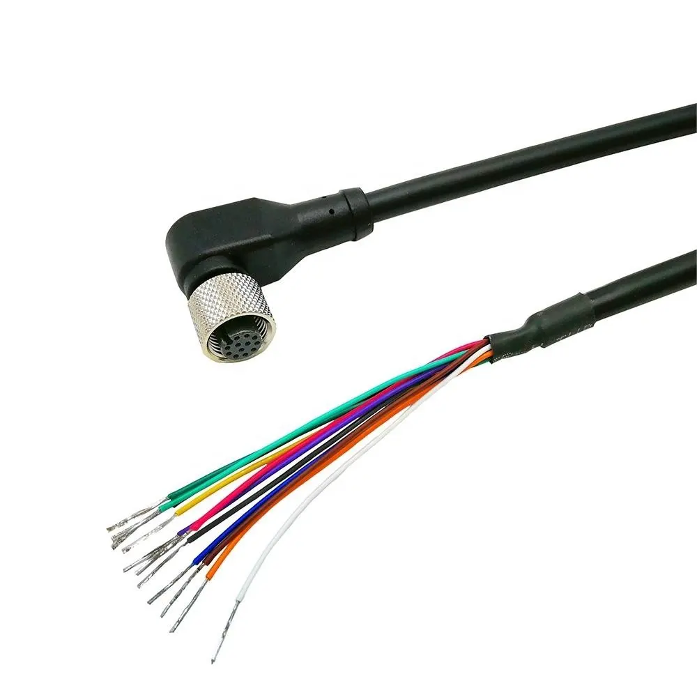 IP67 Waterproof M12 Electrical Cirlular Connector A Coded 2 3 4 5 8 12 17 Pin Female Cordset Shielded with Open-ended Wires