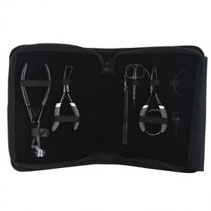 Best Selling Black Hair Extension Tools Kit Micro Beads & <b>Tape</b> in Weft Pressing Plier Stainless Steel Hook Tool Loo Scissor - Product Image 1
