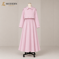 Ensemble coordonné rose modeste pour femme : Trench court et jupe longue, robe deux pièces à manches longues, fabricant OEM