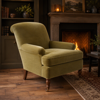 Fauteuil d'appoint anglais avec accoudoirs, pieds en bois massif et roulettes en laiton antique pour salon et hôtel