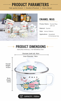 Bol en émail floral jaune-vert avec corps blanc et finition imprimée de fleurs pour café, lait, soupe, maison, cuisine, salle à manger, fournisseur OEM