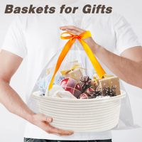 Panier de rangement ovale en corde de coton tressée à la main, idéal pour les cadeaux, 12 po (L) x 8 po (L) x 5 po (H)