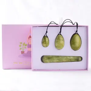 Vente en gros d'oeufs de yoni en jade Xiuyan verts personnalisés Ensemble de baguettes de massage en jade naturel pur pour femmes Exercice vaginal