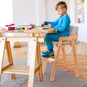 Chaise haute en bois réglable pour enfants, idéale pour l'étude et les repas des tout-petits - Product Image 3