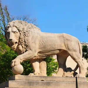 Dekorasyon büyük doğal beyaz mermer ön kapı aslan heykeli heykel ev için