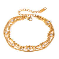 Bracelet rétro de style Hong Kong à plusieurs couches plaqué or avec zircon en forme de boule en U pour femme, bijoux cadeau