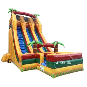 Hot selling 23 ft high double lanes tropical palm tree inflatable slide for kids and adults