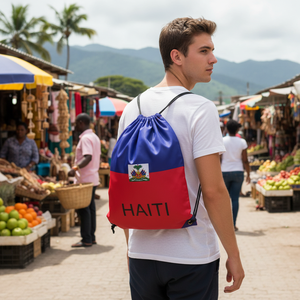 17.5\" Haitian Style <b>Drawstring</b> <b>Bag</b> Large Capacity <b>Waterproof</b> Polyester Custom Fashionable Handle Rope for Promotional Gifts - Product Image 3