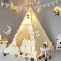 Tente de jeu tipi TreeBud avec tapis rembourré, guirlande lumineuse, imprimé gingham - Matière plastique pour enfants unisexes de 0 à 24 mois