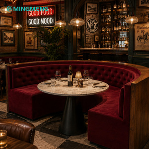 Curved Tufted Velvet Restaurant Booth <b>Set</b> Luxury Commercial Furniture with <b>Round</b> Marble <b>Table</b> <b>for</b> Hotel Cafe Fine <b>Dining</b> - Product Image 1