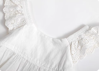 Petites filles tenue décontracté manches flottantes solide blanc 100% coton oeillet dentelle robe coton dos nu Mini robes